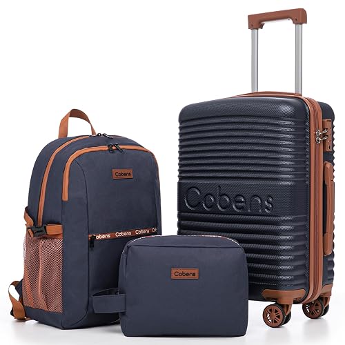 Carry-on Luggage 22x14x9 Airline Approved, 3 Piece Luggage Sets, Blue | Suitcases with Wheels, ABS Lightweight Hardshell Luggage Set, TSA Lock, 20inch Suitcase, Matching Backpack and Duffle Bag