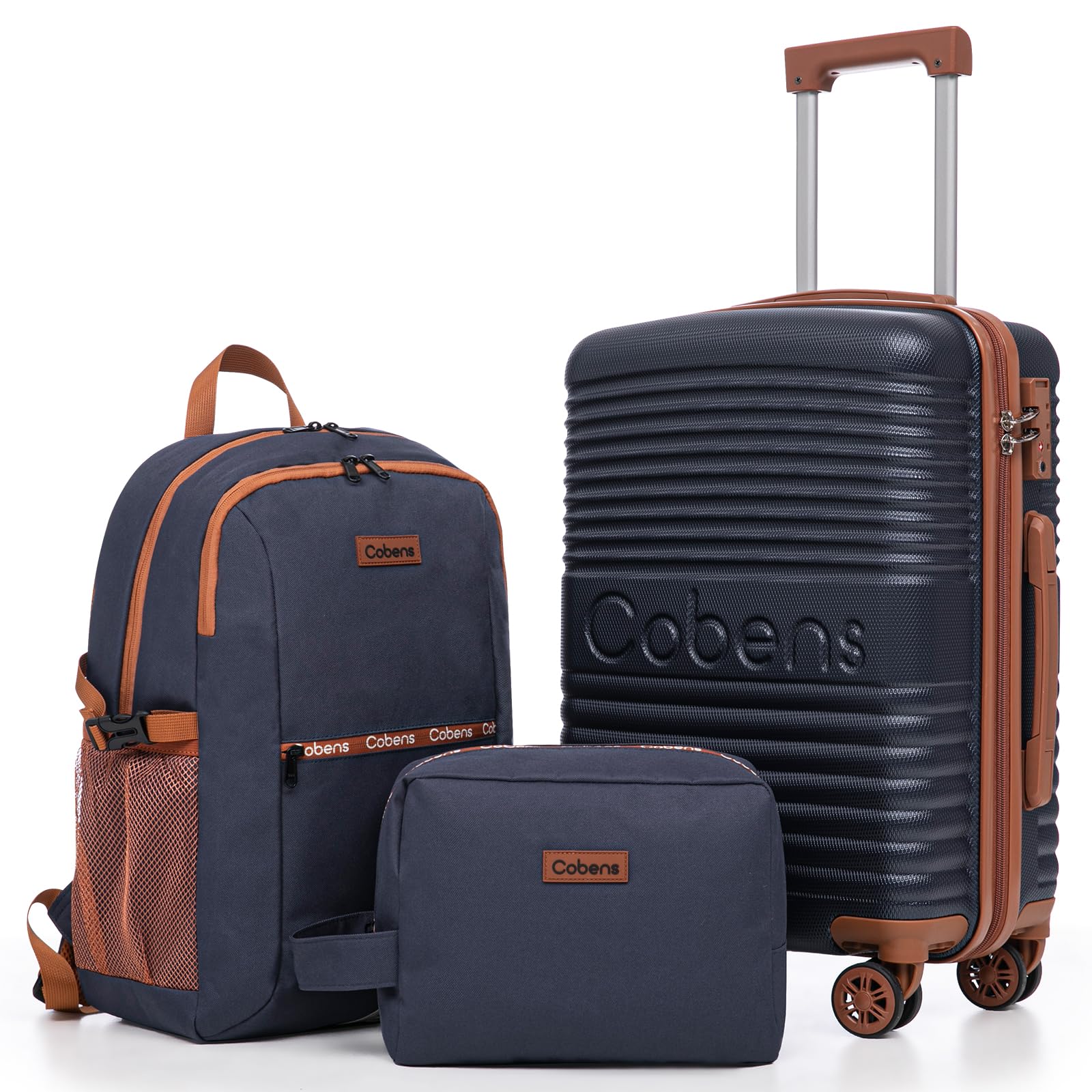 Cobens Carry-on Luggage 22x14x9 Airline Approved 3 Piece Luggage Sets Blue
