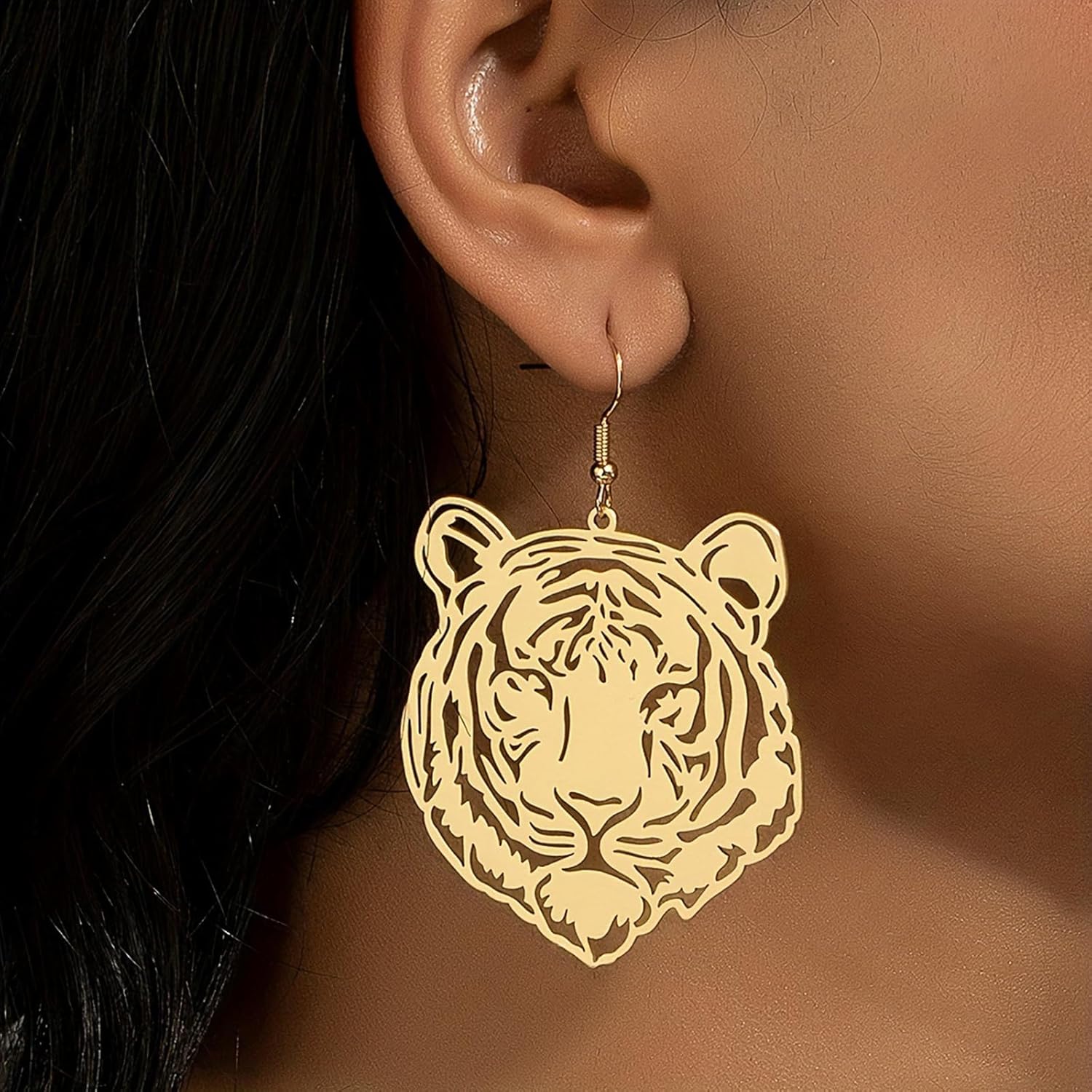 Tiger Earrings for Women Game Day Football Team Spirit Earrings Leopard Hollow Tiger Head Earrings Personality Animal Jewelry for Women - Image 2