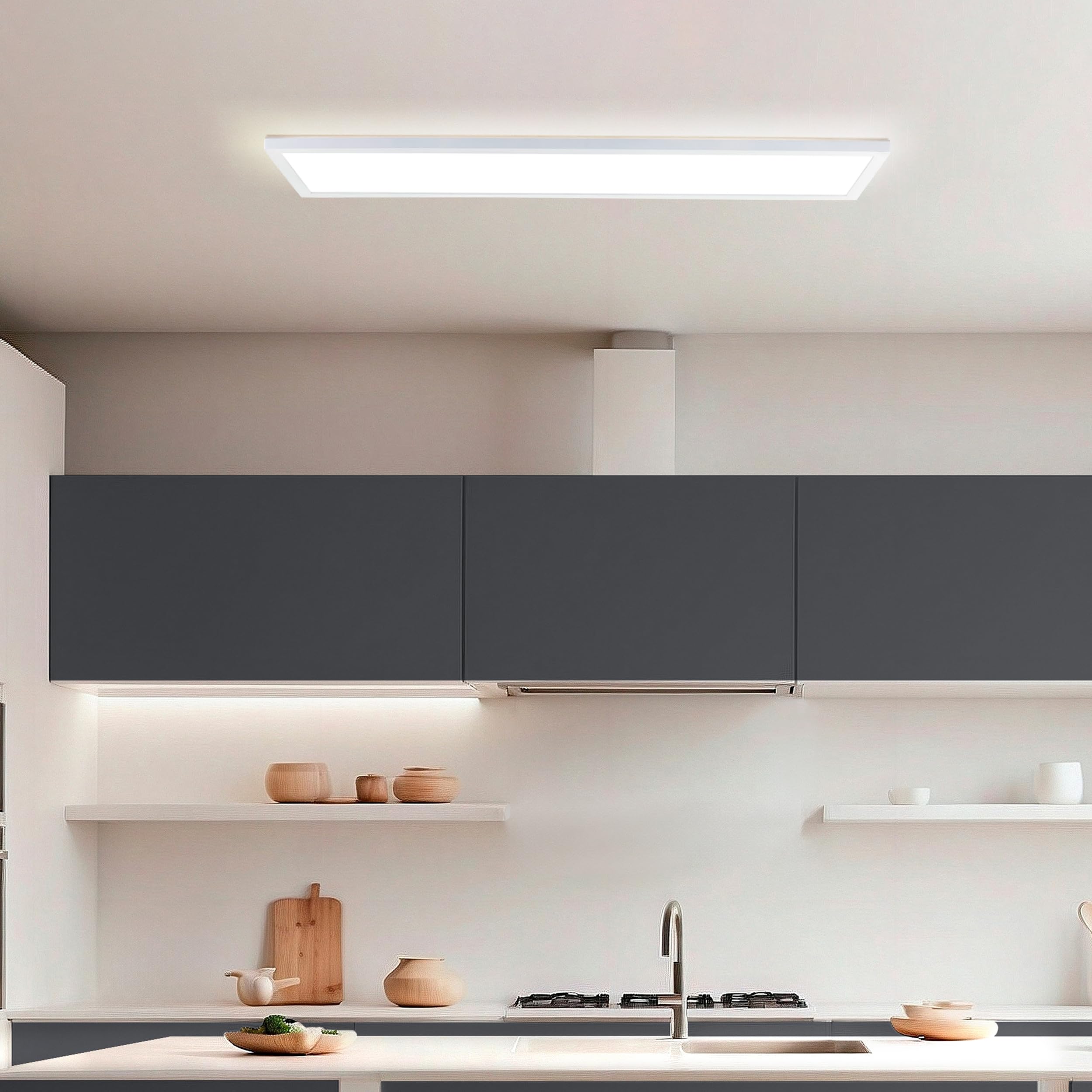 Pannello LED brillante a plafone | 25 x 96 cm | pannello a parete e a plafone con funzione di memoria e timer | dimmerabile tramite telecomando | CCT | 3000 lm | 3000-6500 K | in plastica bianca