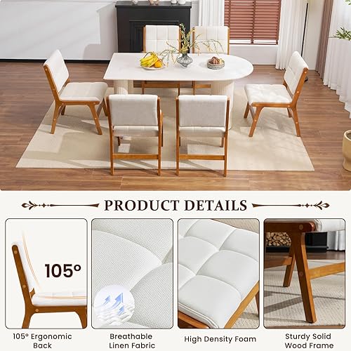 Miniatura 3 de Furniliving Juego de 2 sillas de comedor de madera de roble, silla de cocina tapizada de tela de lino moderna de mediados de siglo, sillas de