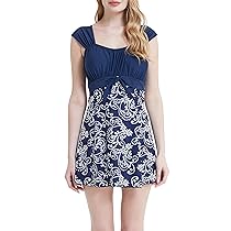 Wantdo Costume Intero a Vita Alta Estate Costume da Bagno Un Pezzo con Gonna Elegante Swimsuit da Mare e Spiaggia Vestito Dimagrante Floreale Donna Porcellana 56-58