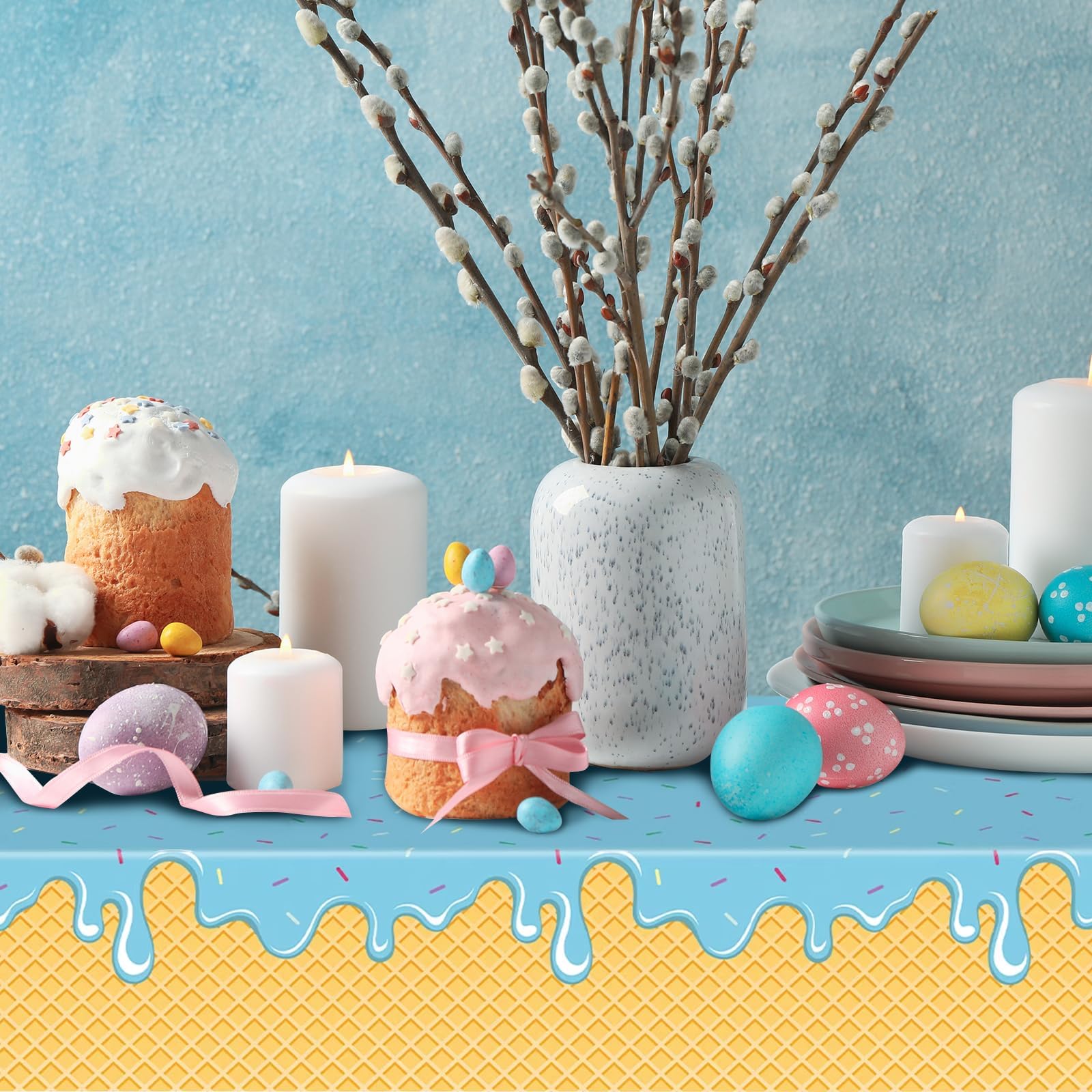 Paquete de 2 manteles de decoración de fiesta de helado, suministros de fiesta temática de helado, manteles rectangulares de 137 x 274 cm para cumpleaños de niñas, baby shower, fiestas