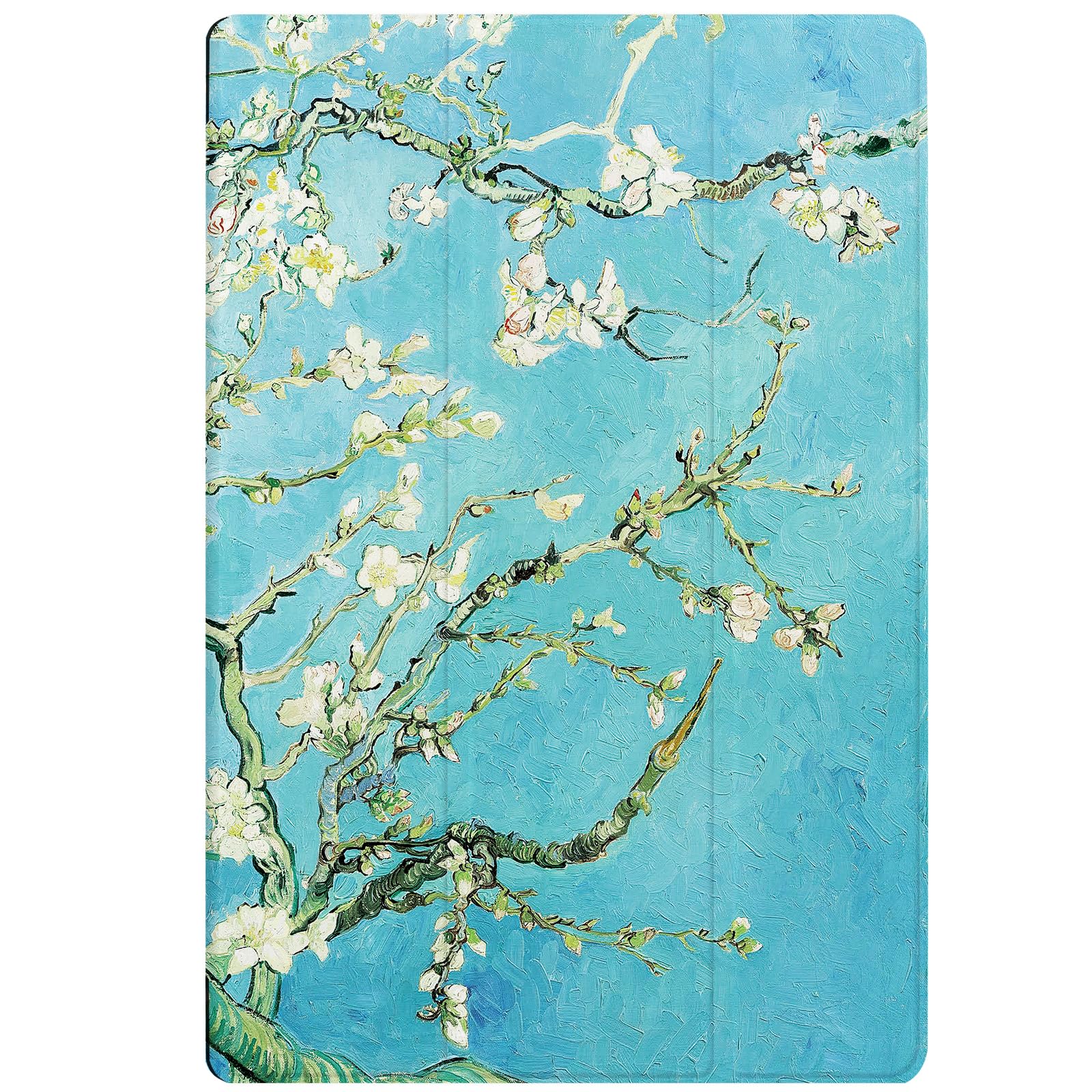 Berkin Arts Samsung Galaxy Tab A7 Lite Case 8.7 Inch Model SM-T225/T220/T227 Tri-Fold Stand Cover with Art Flower Floral Design PU Leather Case, Teal Green Shockproof (Almond Blossom by Van Gogh)