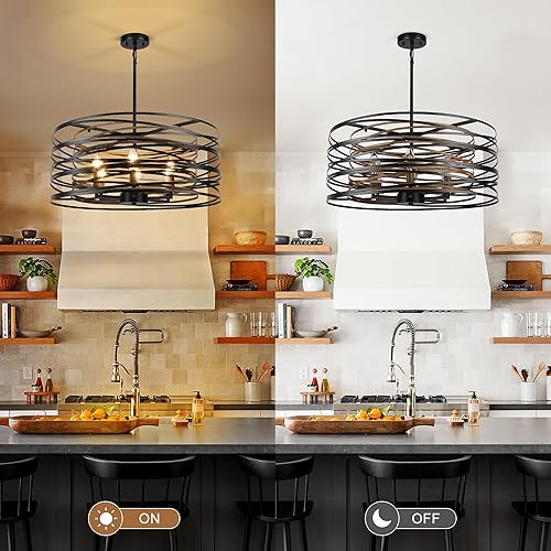 Miniatura 3 de Candelabros de Comedor de 6 Luces Estilo Granja, 23.6" Candelabro Grande Negro Estilo Granja, Grano de Madera y Negro Vintage, Lámpara de Comedor