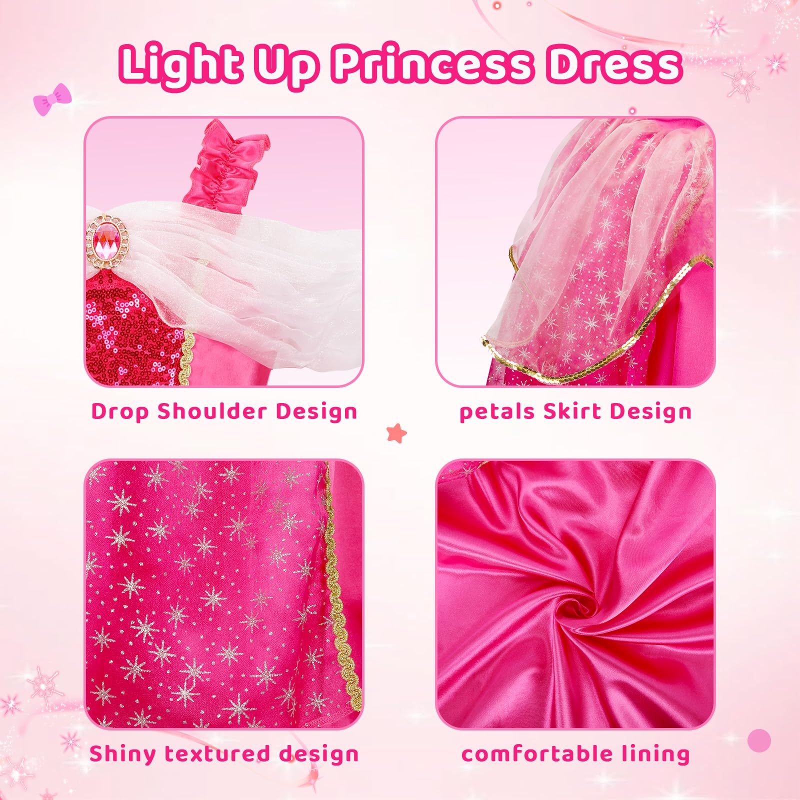 MELAND Princess Costumes for Girls Sleeping Light Up Princess Dress Up for Girls Age 3-10 Years - Image 4