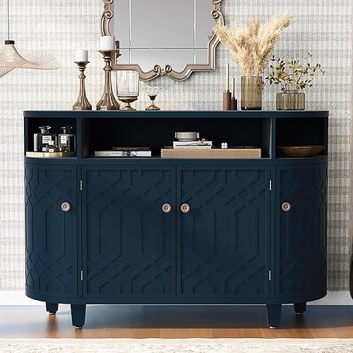 Miniatura 10 de Armario de almacenamiento Simple Accent con 2 puertas y estantes ajustables, mesa de sofá de madera maciza con marco de patas de metal para sala de