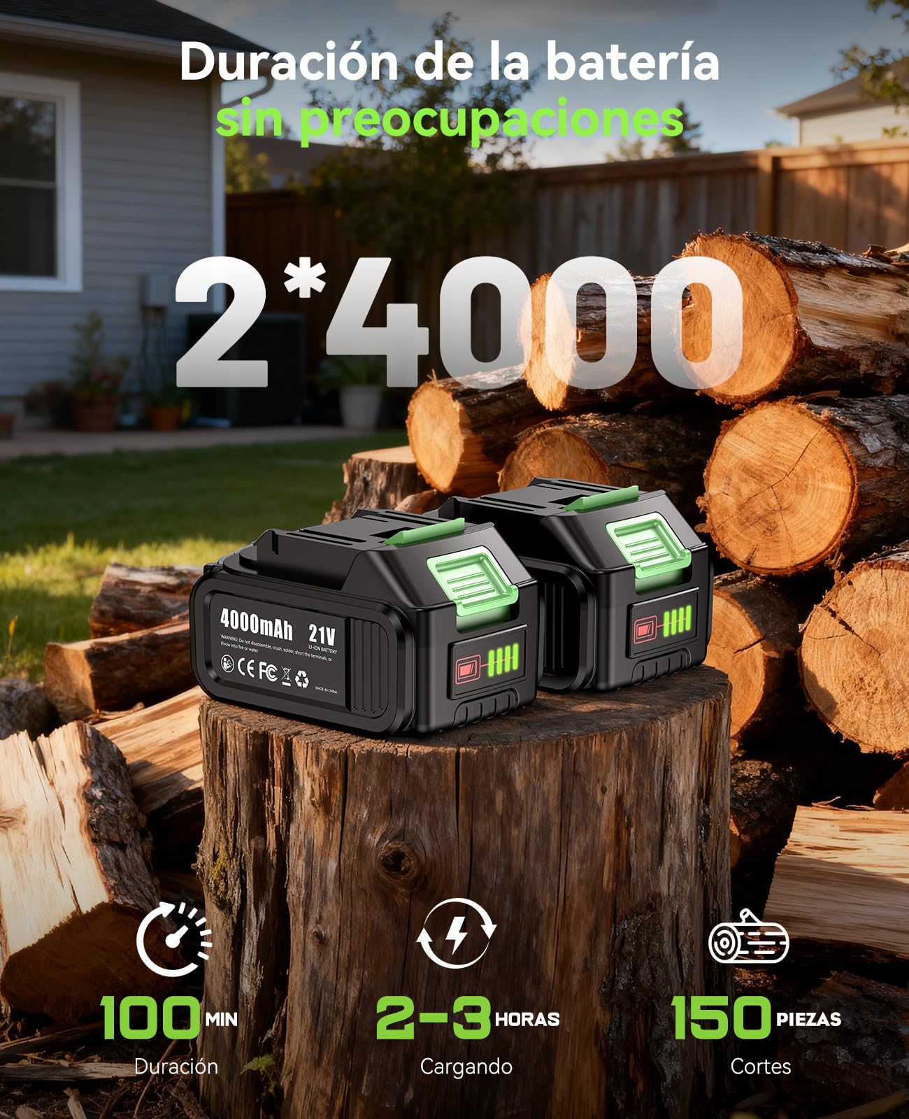 2 en 1 Motosierra Bateria con Pértiga, 6’’ Mini Motosierra a Batería & Sierra de Podar Telescópica, con 2x4000mAh Baterías, Altura de Trabajo 4,8m, Motosierra para Poda de Árboles y Jardín