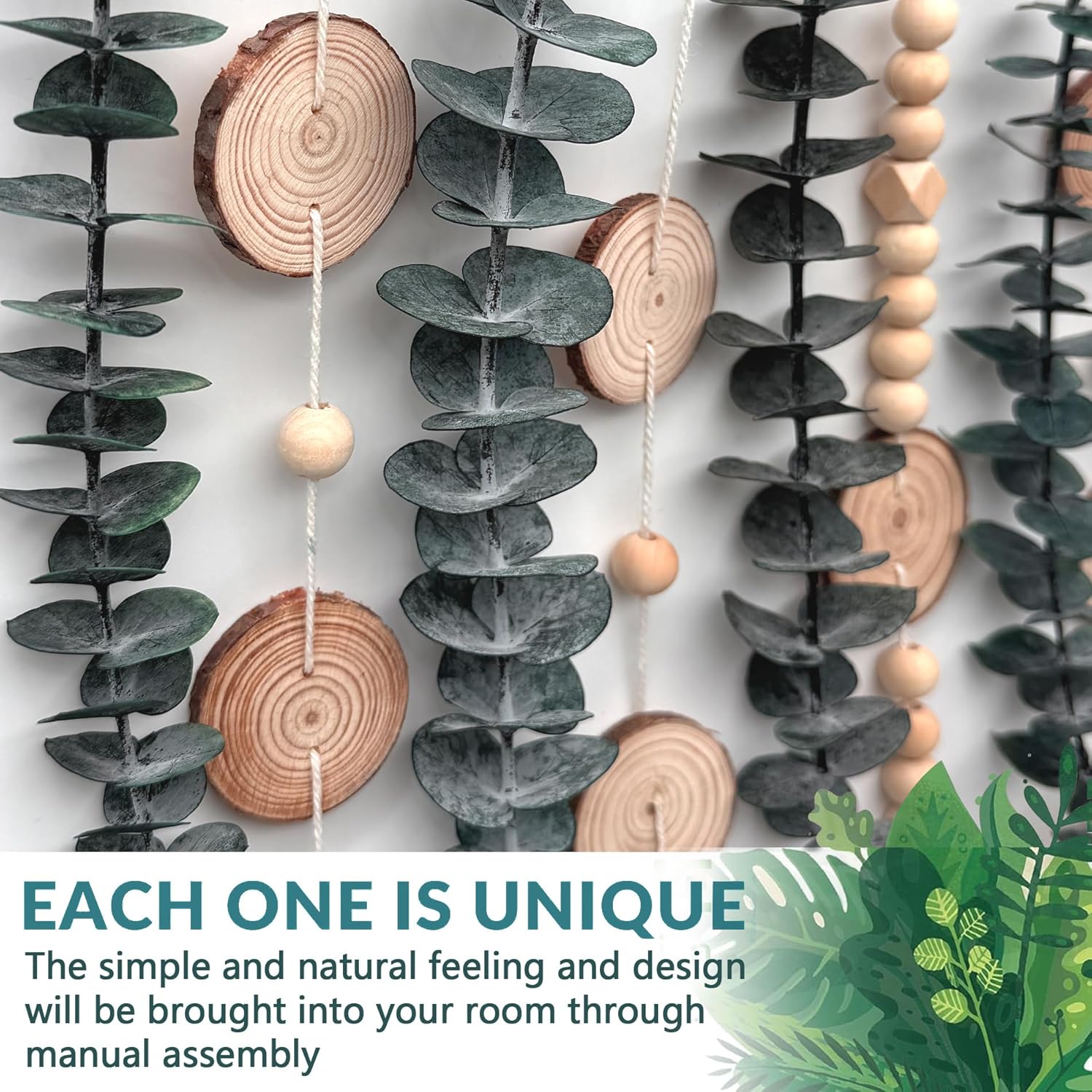 Boho Wall Decor Real Eucalyptus Bathroom Decor Fresh Eucalyptus Greenery Leaves Stems Wall Hanging Plants on 16.5 inch Wooden Stick with Wooden Bead Rustic Farmhouse for Bedroom Nursery Kitchen