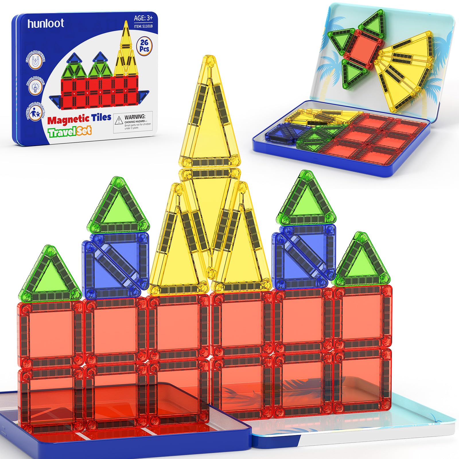 Mini Magnetic Tiles Travel Set: Holds 5+ Blocks, Strong Magnets for Car