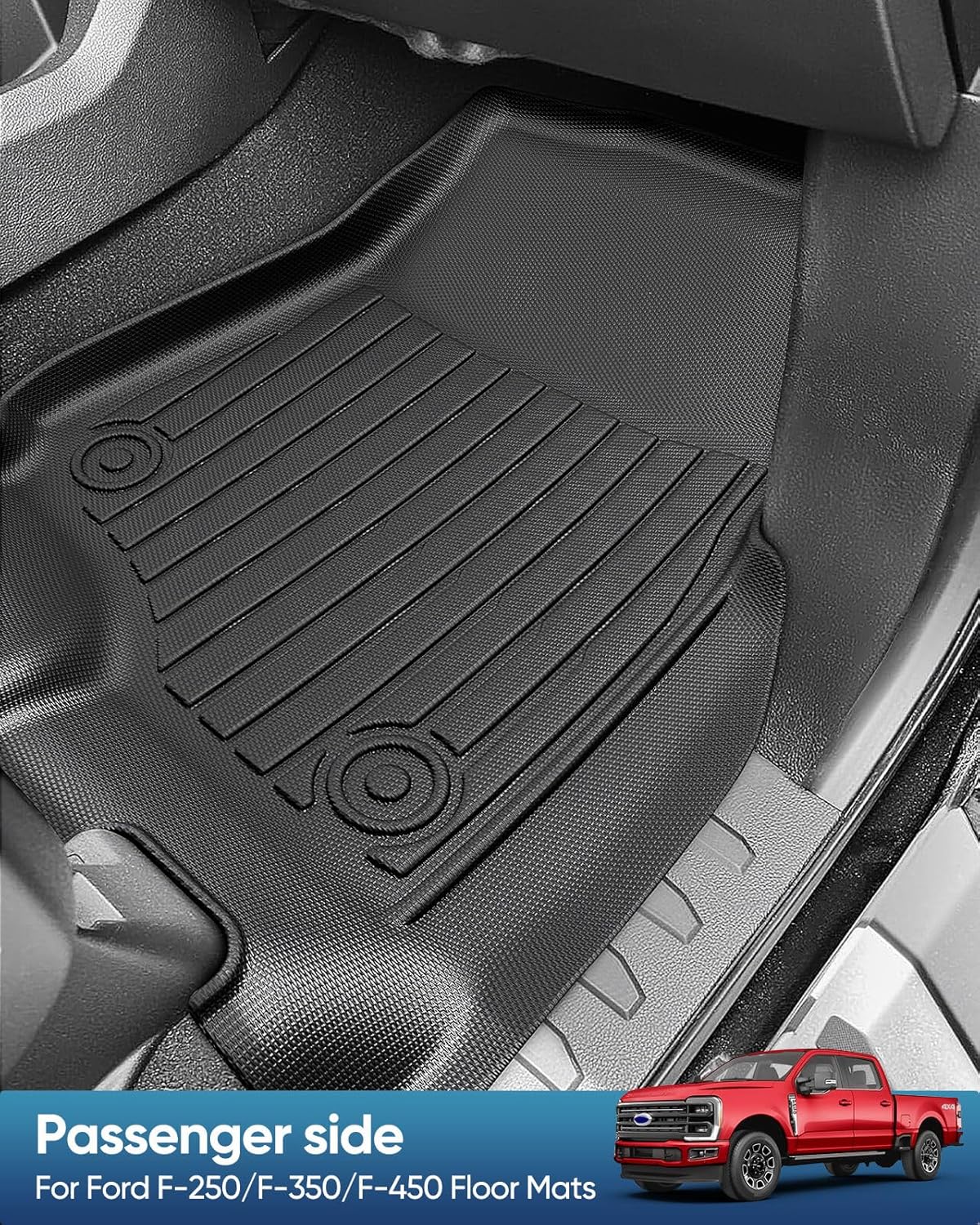 Front Floor Mats for Ford F-250/F-350/F-450 2017-2025 SUPERCREW & SUPERCAB ONLY, Fit for Factory Vinyl Flooring ONLY, TPE All Weather Custom Fit Floor Liners for Ford Super Duty Accessories