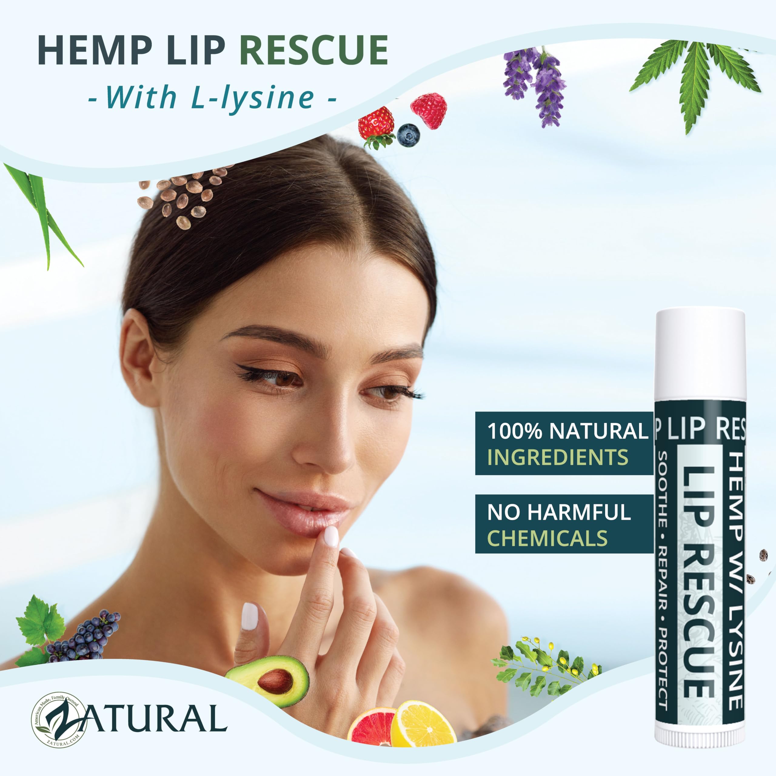 Hanf Lippenbalsam mit L-Lysin-Heal, feuchtigkeitsspendend, schützen, 3