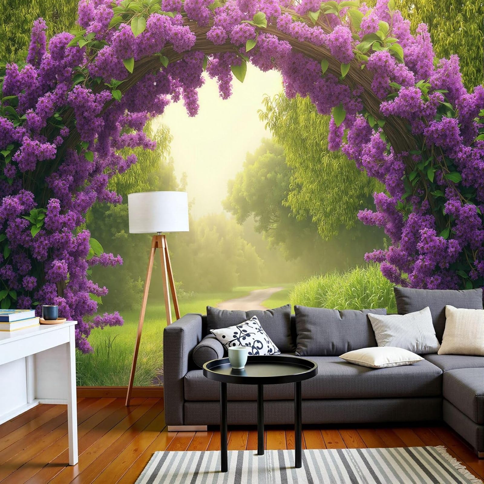 Non-woven photo wallpaper, natural landscape - Non-woven XL, dreamy floral arches, 3D effect wall decoration for bedroom and living room, green, 250cm x 175cm, stickers - frameless painting - poster