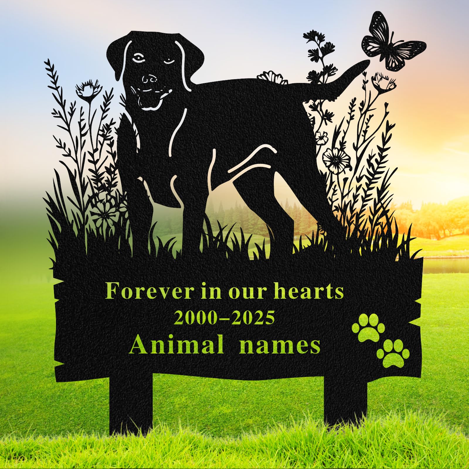 Quanqiuyi Large Custom Labrador Retriever Dog Grave Marker - Heavy-Duty Metal Baked Enamel Memorial Stake, Waterproof Pet Cemetery Plaque for Outdoor, Sympathy Gift