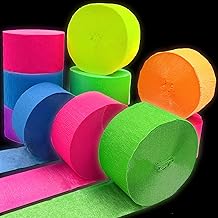 600 feet Glow Crepe Paper Streamers UV Glow Party Neon Streamer Decorations Glow in The Dark Black Light Reactive Fluorescent Neon Paper Party Streamers Wedding Birthday Blacklight Party Supplies