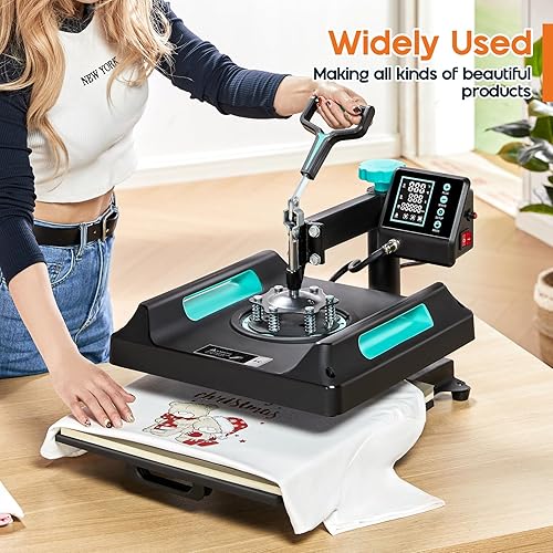 Miniatura 8 de Albott Máquina de prensa de calor de 15 x 15 pulgadas, 8 en 1 para camisetas con temporizador de cinta de calefacción de doble manguera, máquina de