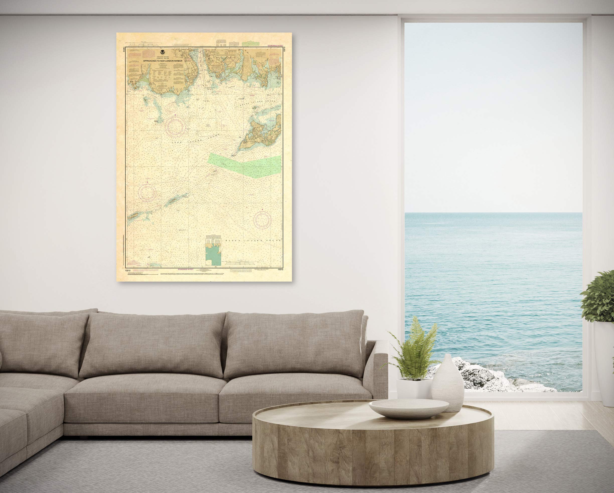 Paradise Cay Publications, Inc. Antiqued NOAA Chart 13212: Approaches to New London Harbor