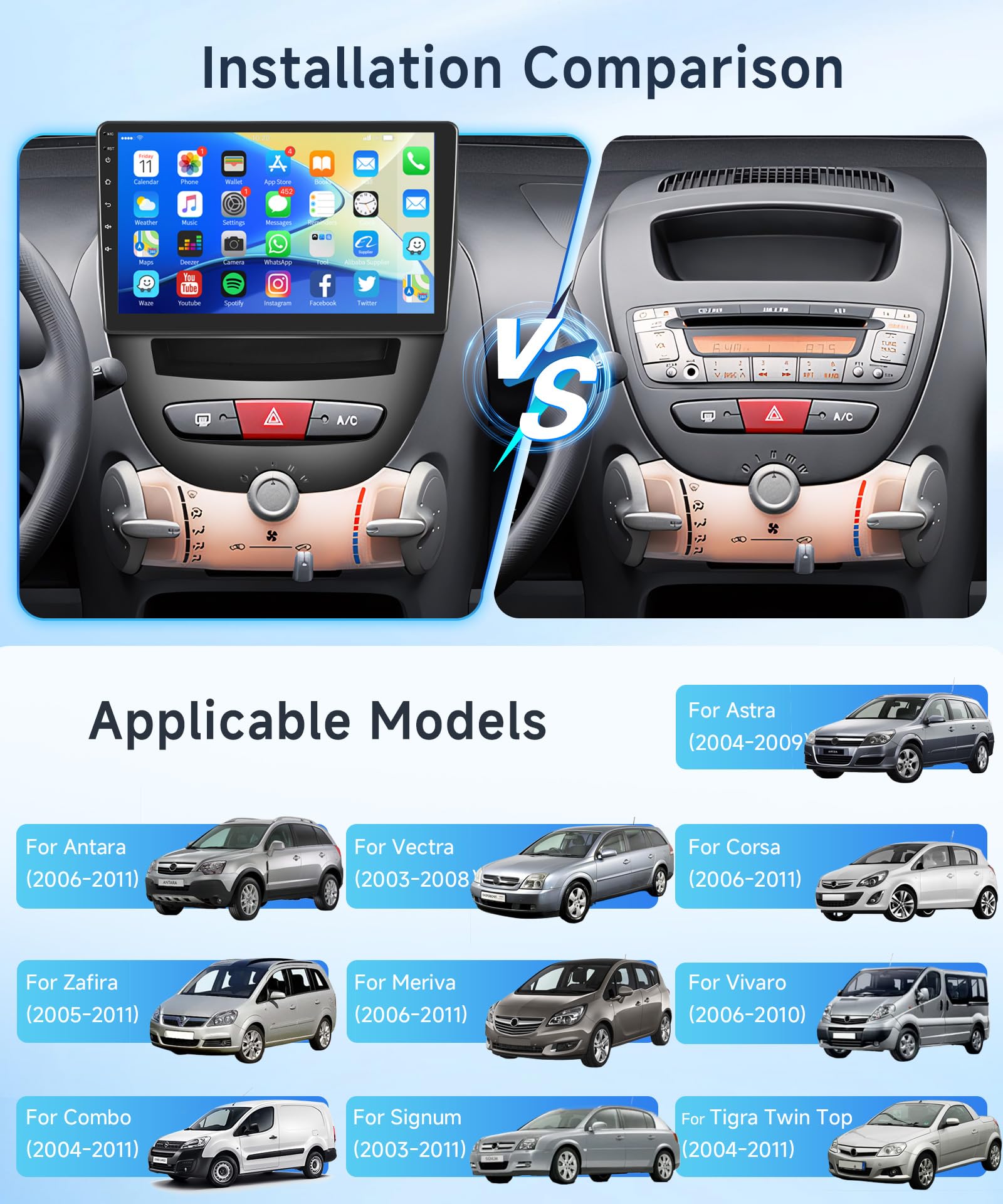 Hodozzy Android Auto Radio Für Toyota Aygo/Peugeot 107/Citroen C1 - 10 Zoll Touchscreen Mit Wireless Carplay