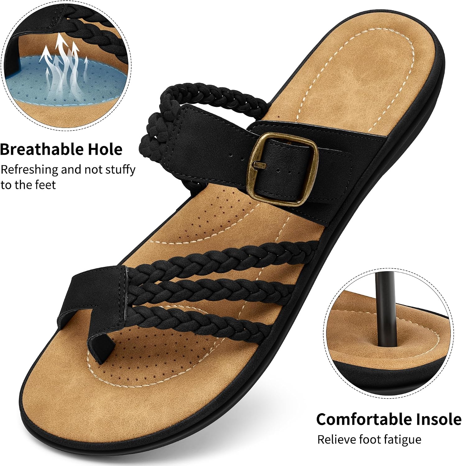 Aomigoct Comfortable Womens Slide Sandals: Effortless Slip-On & Memory Foam for Daily Life - Adjustable Buckle & Non-Slip Sole for Confidence Walking - Urban Women 25-45