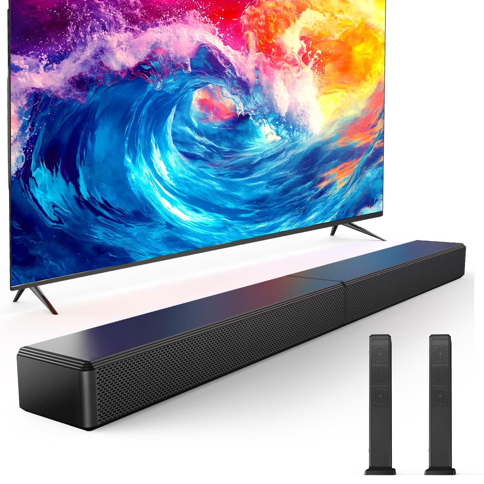 2.2ch 100W Sound Bar for Smart TV, 2-in-1 Detachable Bluetooth 5.3 Speaker with 3 EQ Modes & Adjustable Bass - Home Theater Audio for Movies, Gaming, Music