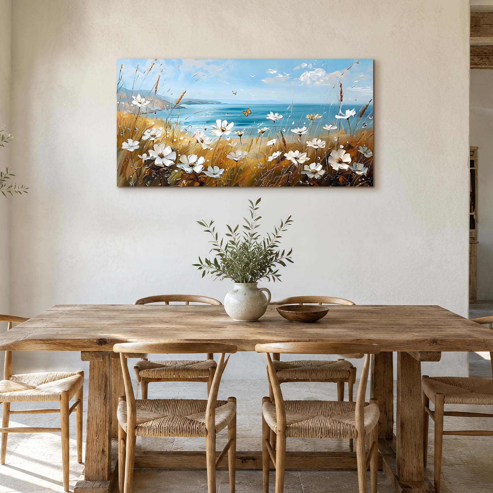 MHARTK66 Tableau Decoration Murale Salon Fleurs Mer Paysage 60x120 cm