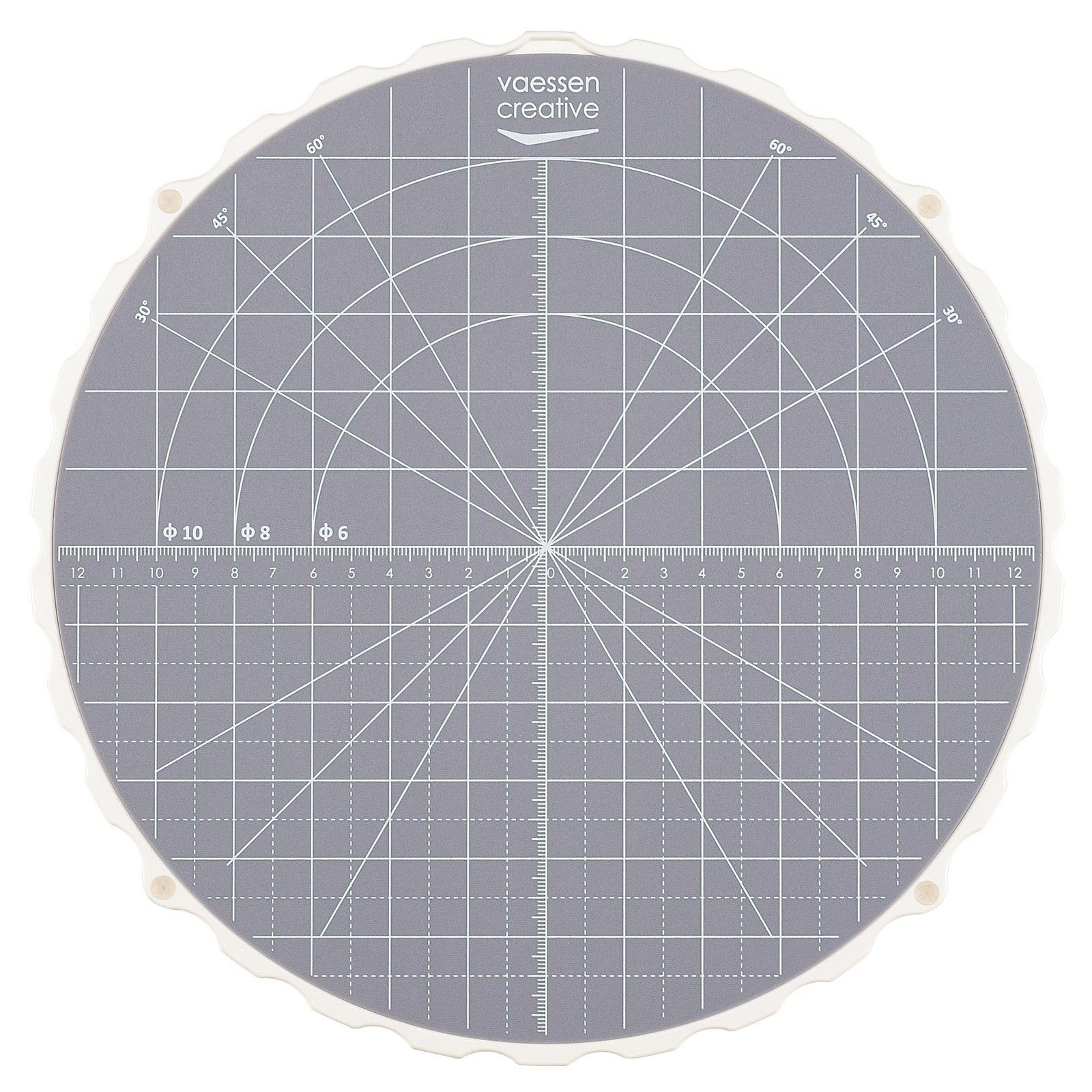Vaessen Creative Piattaforma da Taglio 27,3 cm – Silicone Cutting Mat e Base Rotante Antiscivolo con Doppia Scala – per Quilting, Carta, Tessuto e Decorazione Torte, Grigio, 27,3cm