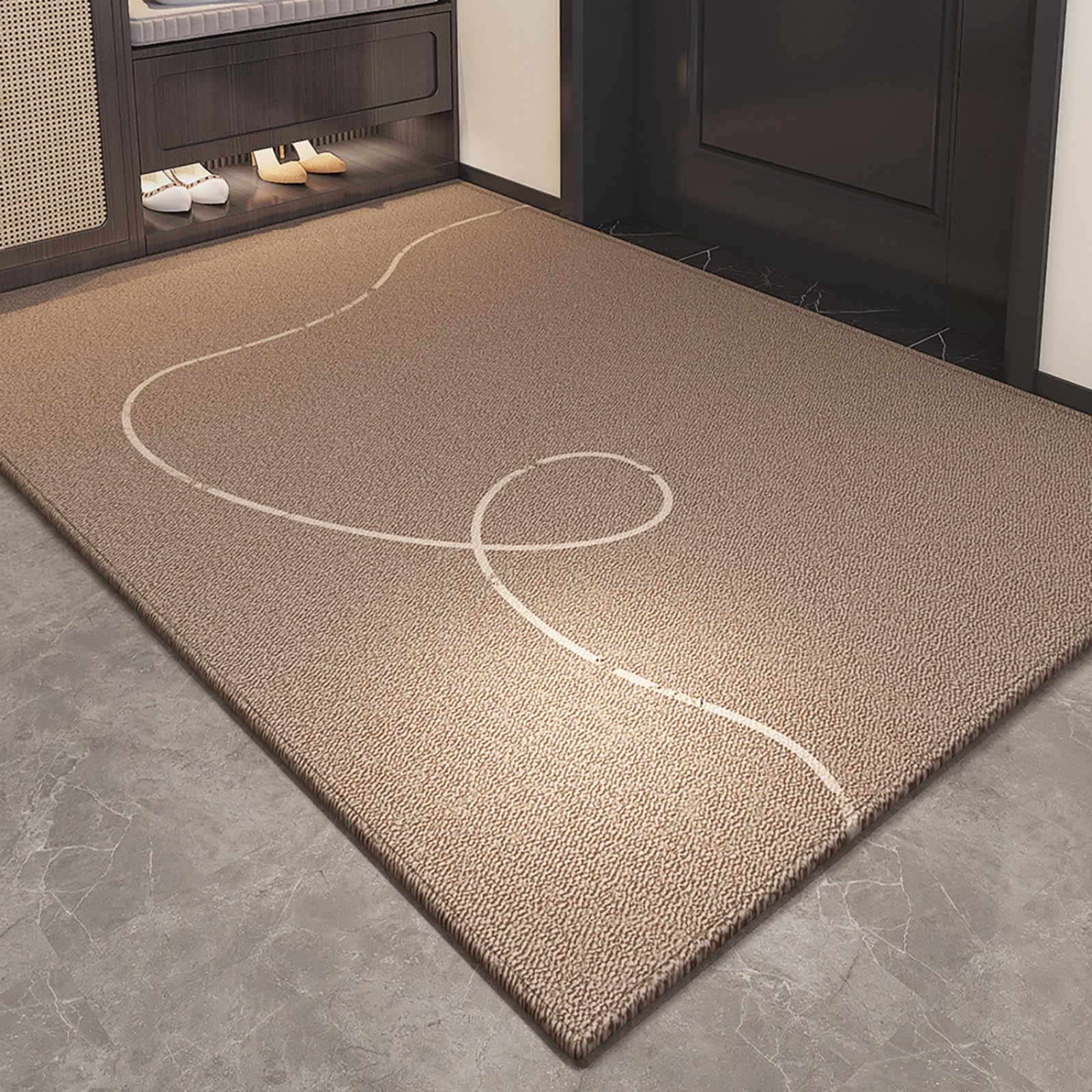 Felpudo Entrada Casa 90x150 Líneas Abstractas Marrón Beige Felpudo Exterior Antideslizante Lavable Felpudos para Pasillo Cocina Puerta Jardín Decoración Alfombrilla para Entrada