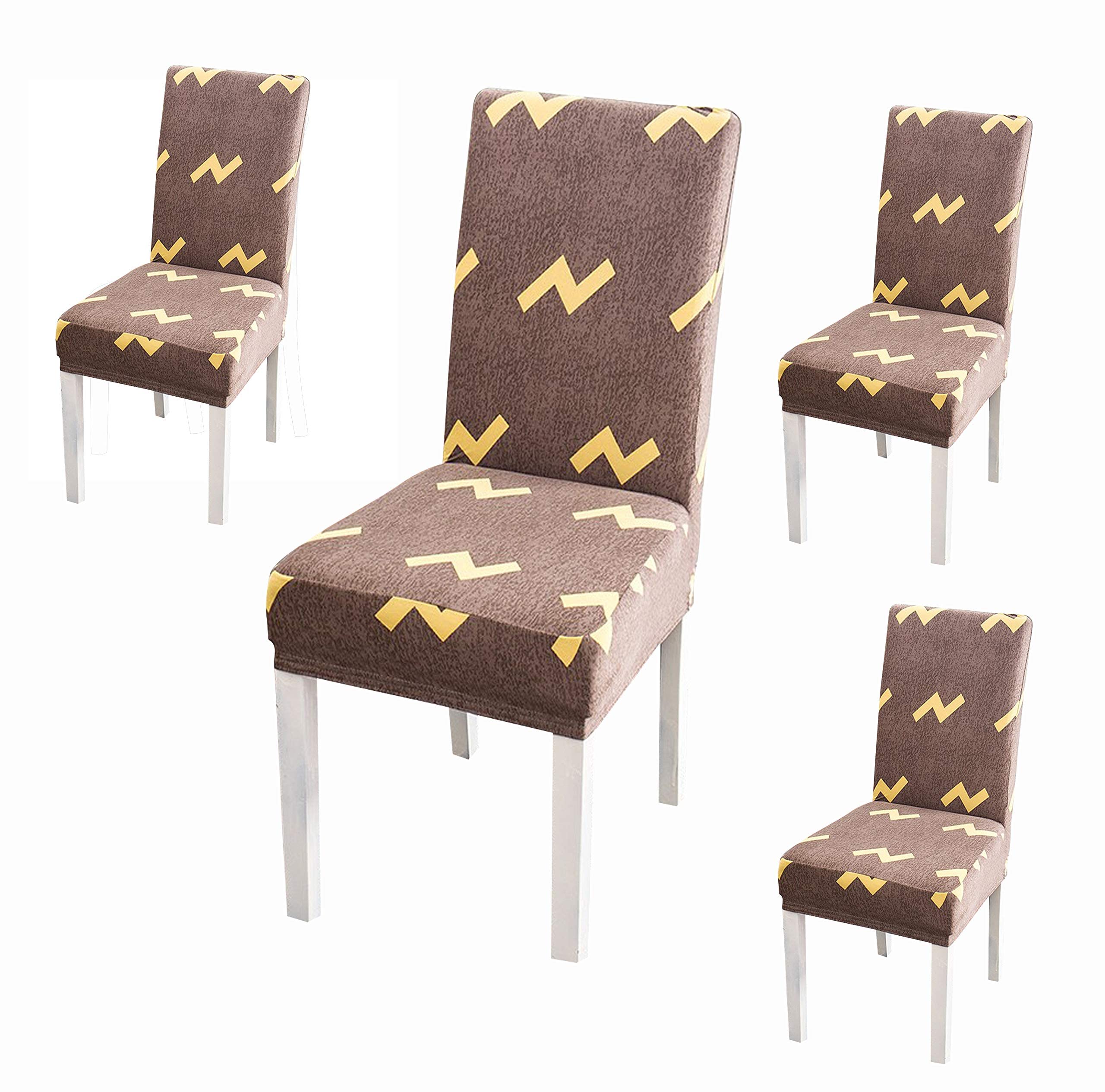 Quirk Elastic Chair Covers - Black & Brown Motif (Pack of 6) -6