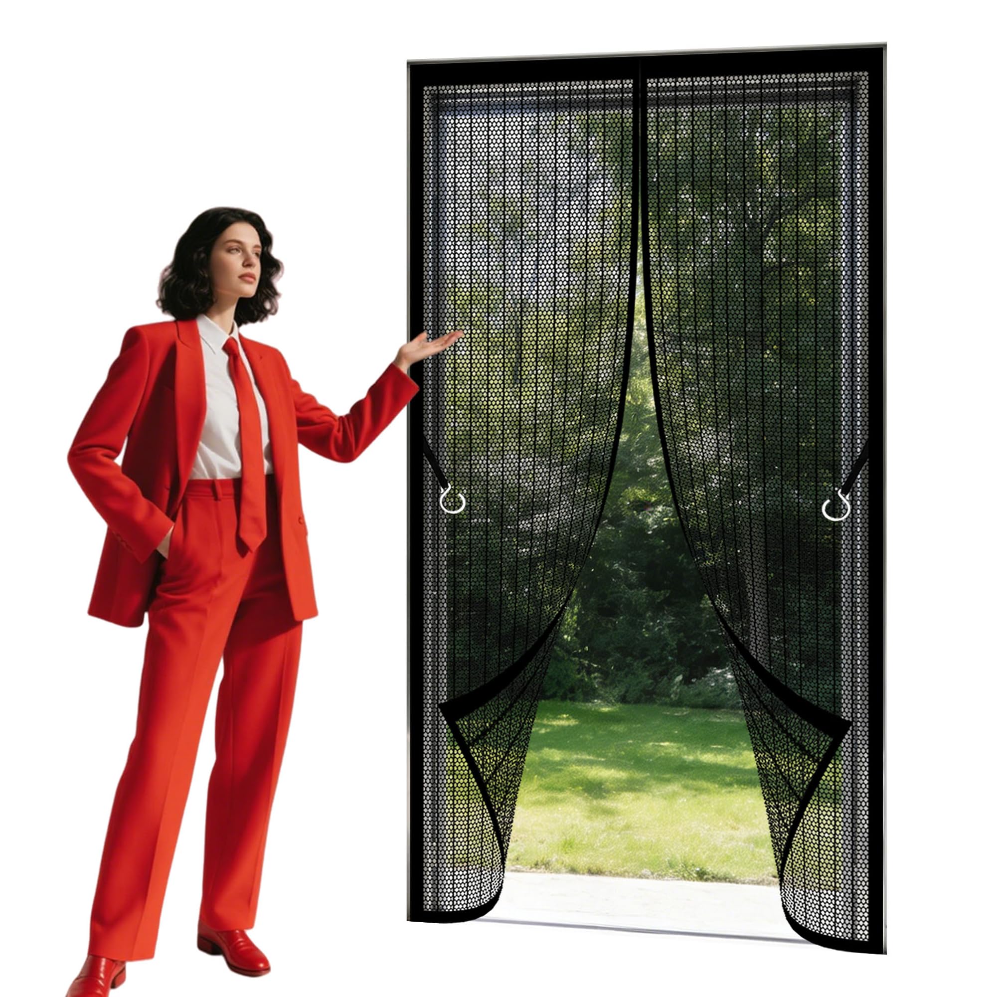 Magnetic Fly Screen Doors 74 x 274 cm Self Sealing Insect Mesh Hands Free Auto Closing for Home, Bedroom, Living Room, Kitchen, Patio, Black