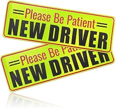 2 PCS Magnetic Car Stickers, Student Driver Magnetic Reflective Patient Signs Stickers, New Drivers Driving Bumper Magnet Stickers for Safety Warning, Car Accessories (Style 6)