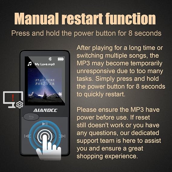 MP3 Players with Bluetooth 5.3, Mini Music Player with HiFi Sound, 32GB MP3 Player with FM Radio for Children and Adults, Earphones Included, Expandable up to 128GB