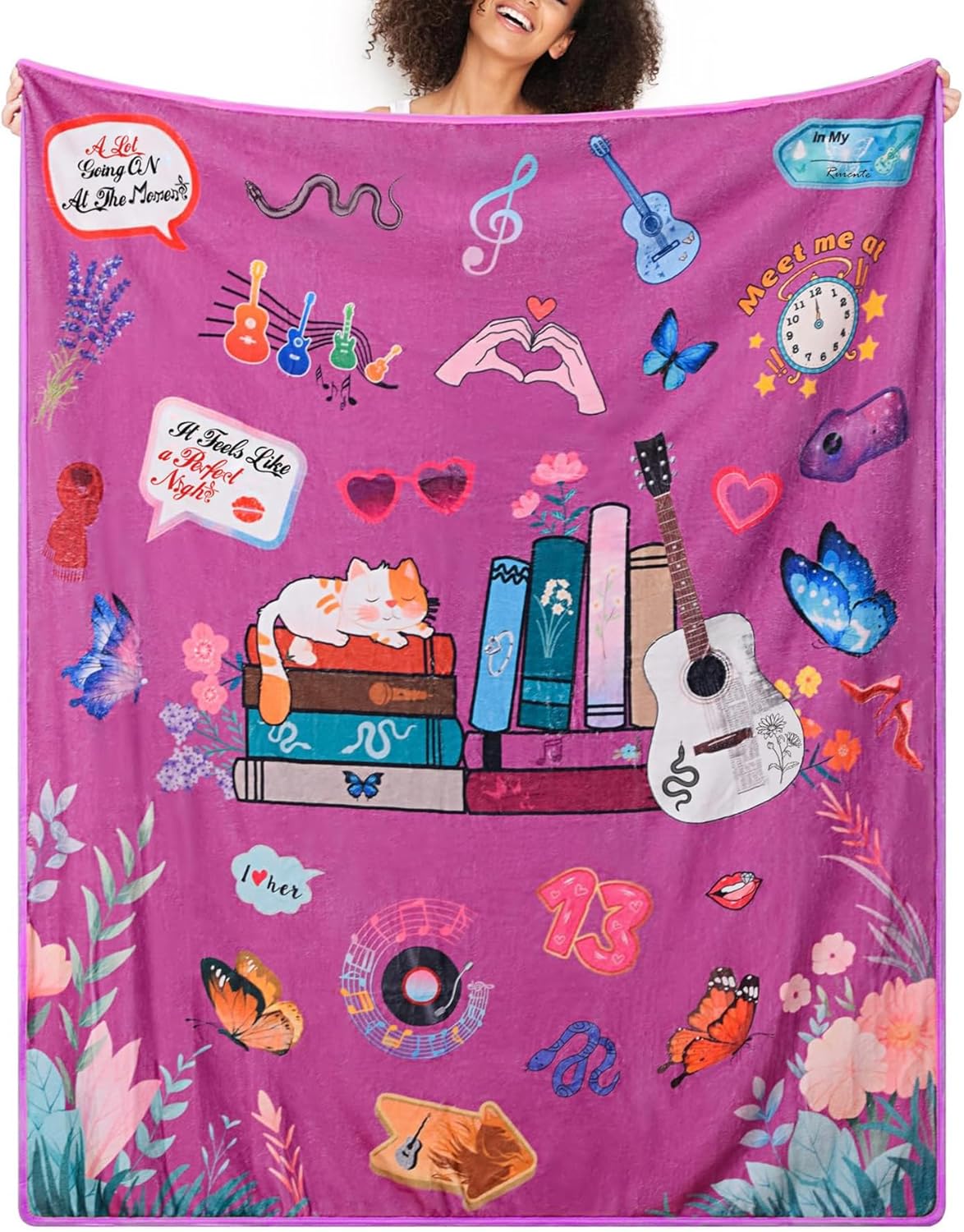 Purple Soft Throw Blanket Birthday Gift for Girl Daughter Sister,I Love You Blanket Music Themed Guitar Romantic Wedding Gift for Couple Wife Girlfriend,Bridal Shower Present for Friend 52"x60"