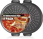HONGBAKE 2 Pack Pizza Pan 14 Inch with Holes, Rust-Free Nonstick Pizza Pan for Oven, 0.8mm Carbon Steel Perforated Pizza Tray with Wider Handles, Round Baking Sheet for Frozen & Homemade Pizza, Grey