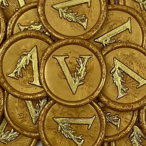 25 calcomanías de sello de oro y cera, hechas a mano, hojas botánicas vintage, calcomanías de cera para invitaciones de fiesta de boda, sobres,