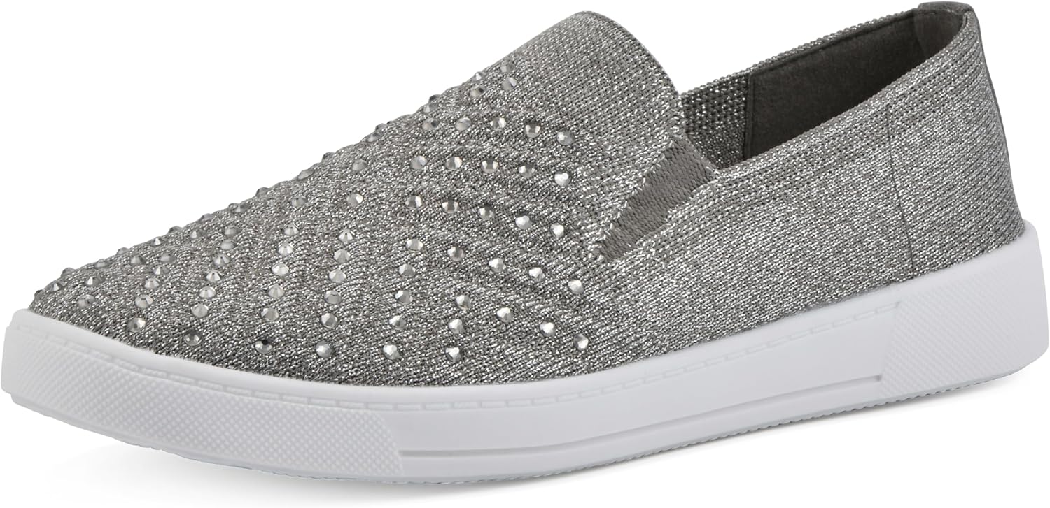 WHITE MOUNTAIN Women's Upbring Rhinestoned Woven Knit Sneaker