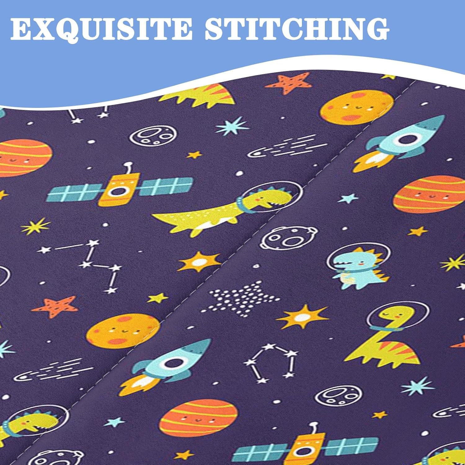 Nesker Full Zipper Bedding, Astronaut Dinosaur Zipper Bedding Sets for Boys, 3pcs All in on one, Funny Space Dino Planet Kids Comforter Set with Fitted Sheet and 2 Pillowcases - Image 5