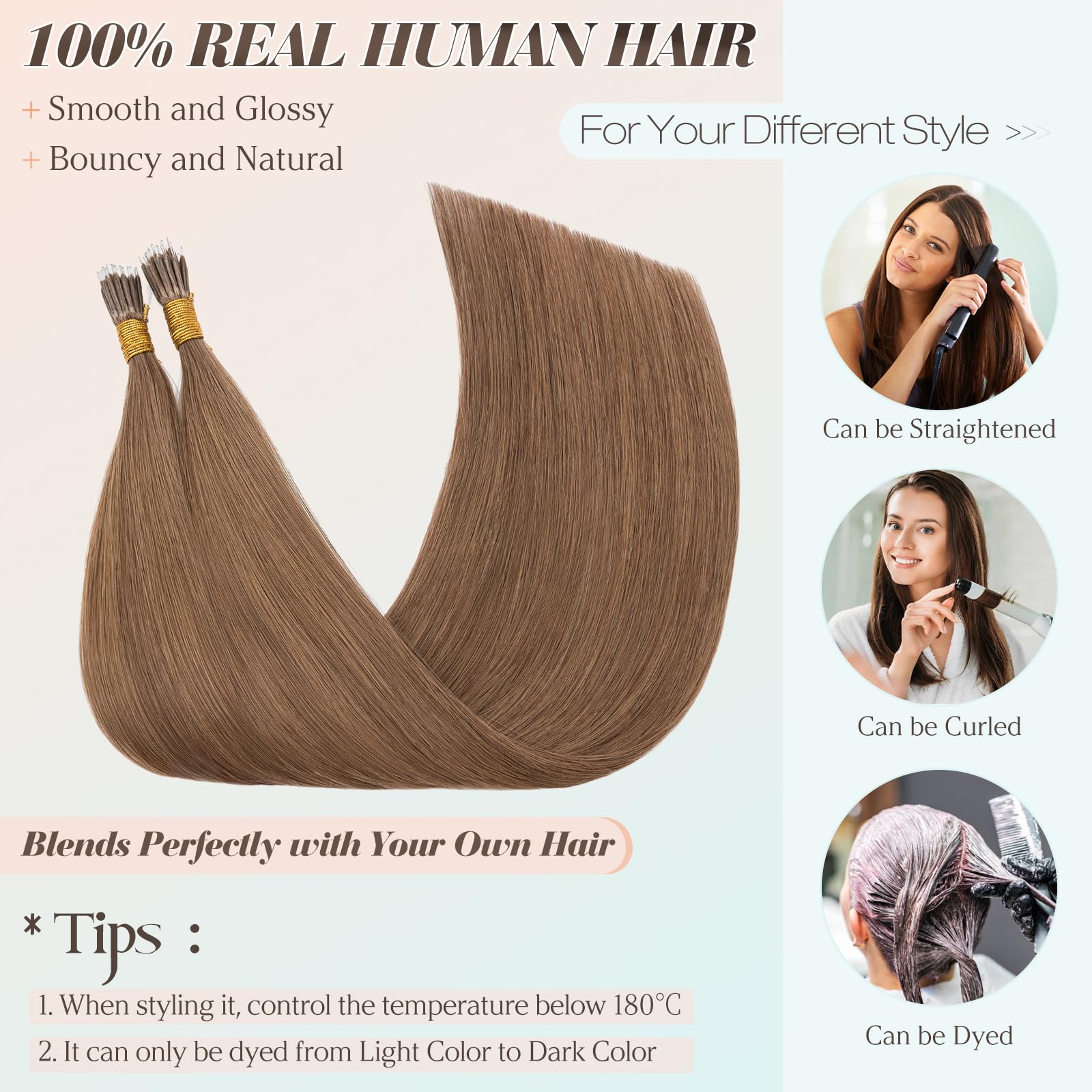 Benehair Nano Beads Hair Extensions Straight Remy 50g #6 Light Brown Real Human Nano Hair Extensions Invisible 14 Inches - Image 4