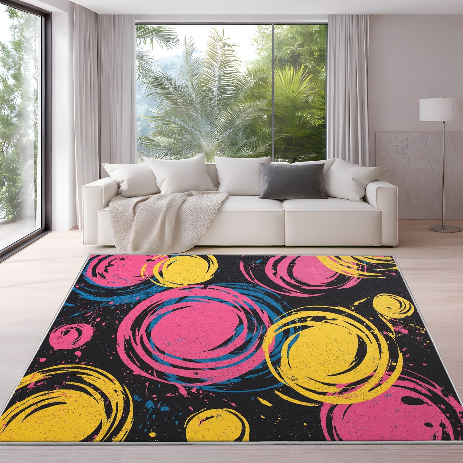 Generyczna wycieraczka do użytku w pomieszczeniach, 160 x 230 cm, można prać w pralce, graffiti, żywy ryż atramentowy, kolorowy, antypoślizgowy, niskie runo, do salonu i kuchni