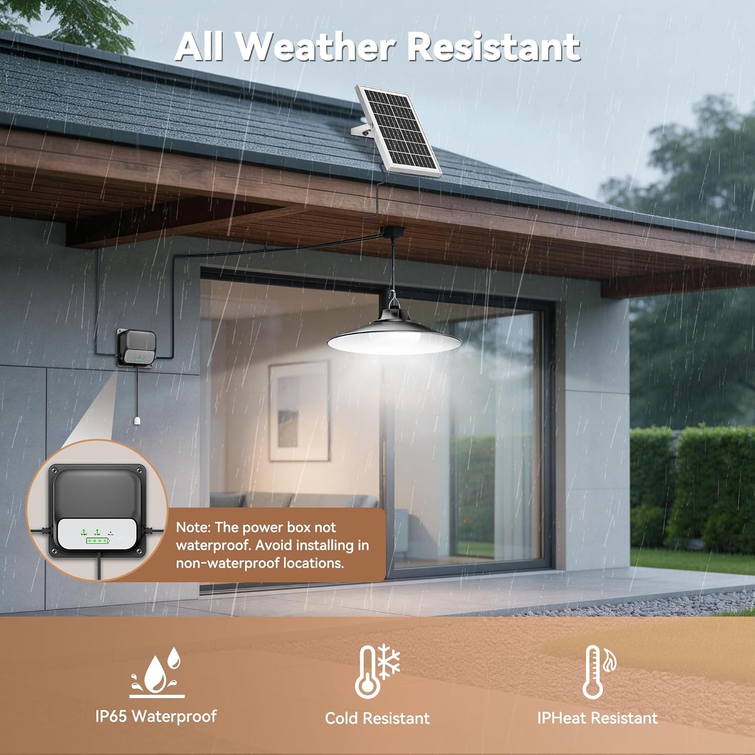 Solar Shed Light Indoor Outdoor, 2000LM Daytime Available Metal Pendant Light with Pull Chain Switch, 3 Modes Waterproof Solar Lights for Barn,Garage,Gazebo,Chicken Coop,Shop