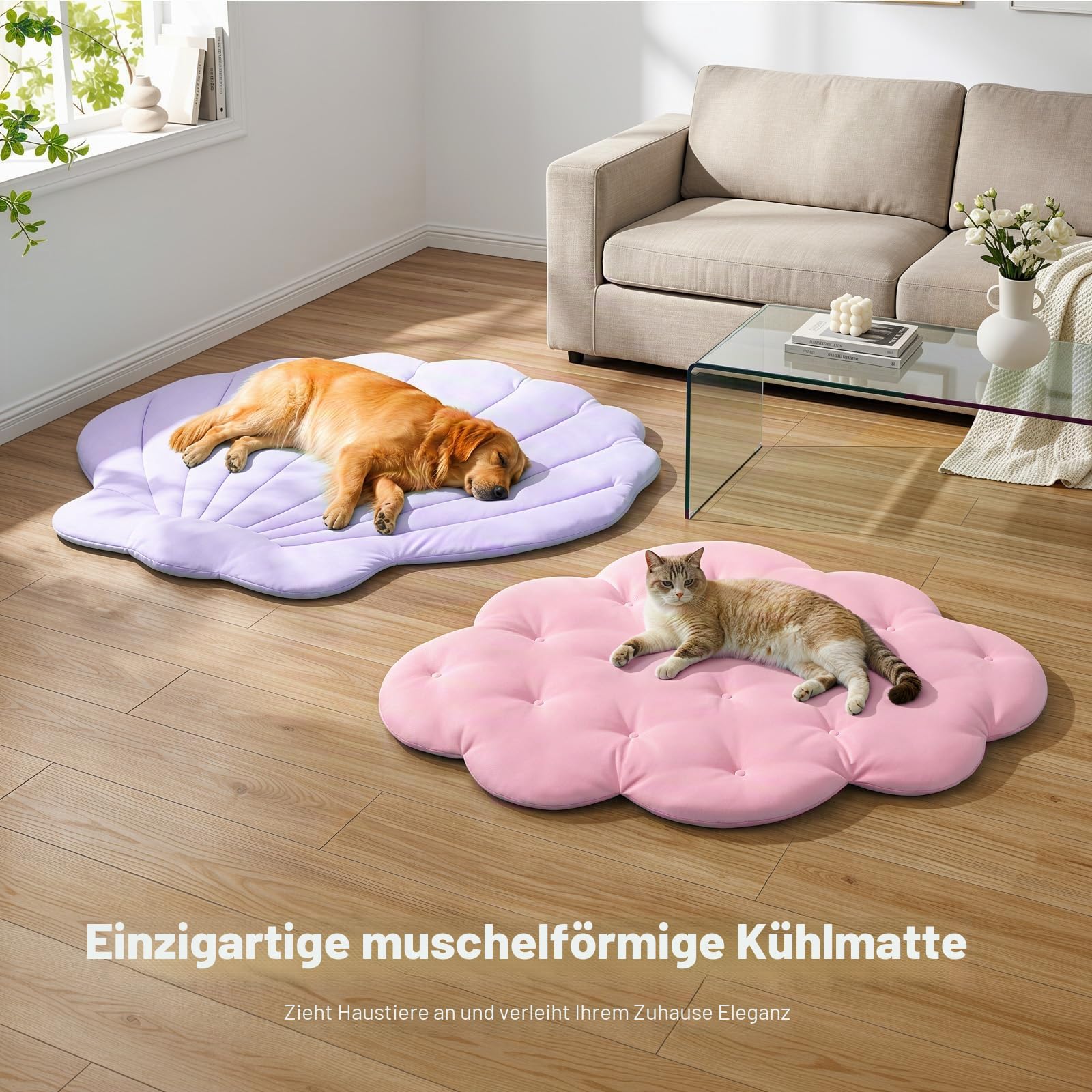 Kühlmatte für Hunde 120 × 120 cm Groß, Q-Max>0,5 Selbstkühlende Hundematte, Wendbare Kühl- und Wärmematte für Sommer, Hundebox Zwinger, Waschbar, Katzenbett Kühlend, Ohne Gel, Makrone Lila