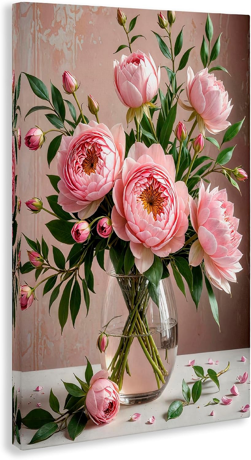 Stupell Industries 'Elegant Peonies in Vase'| Canvas Art | Stupell Industries | 16 x 24 Inches, Easy to Hang and Sturdy, Made in USA, by Yuri Khrushch