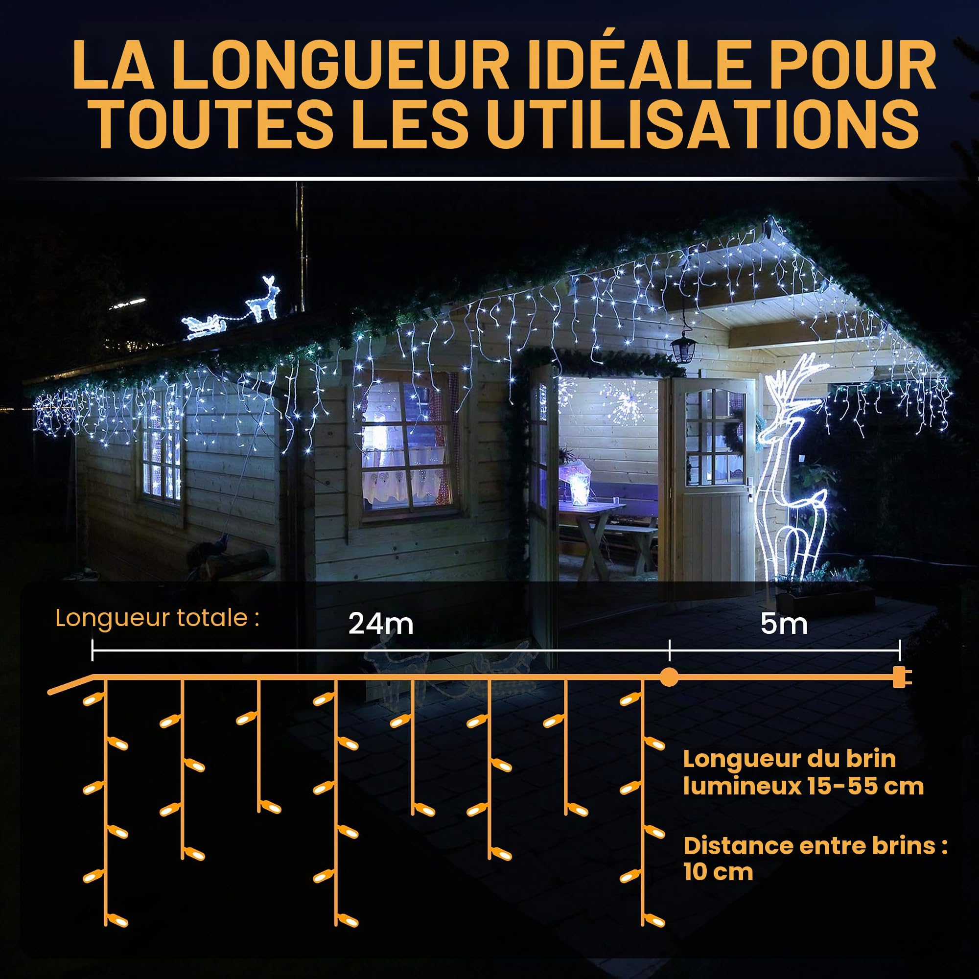Gartenpirat Rideau lumineux - Guirlande lumineuse de Noël 24 m avec 960 LED blanc froid