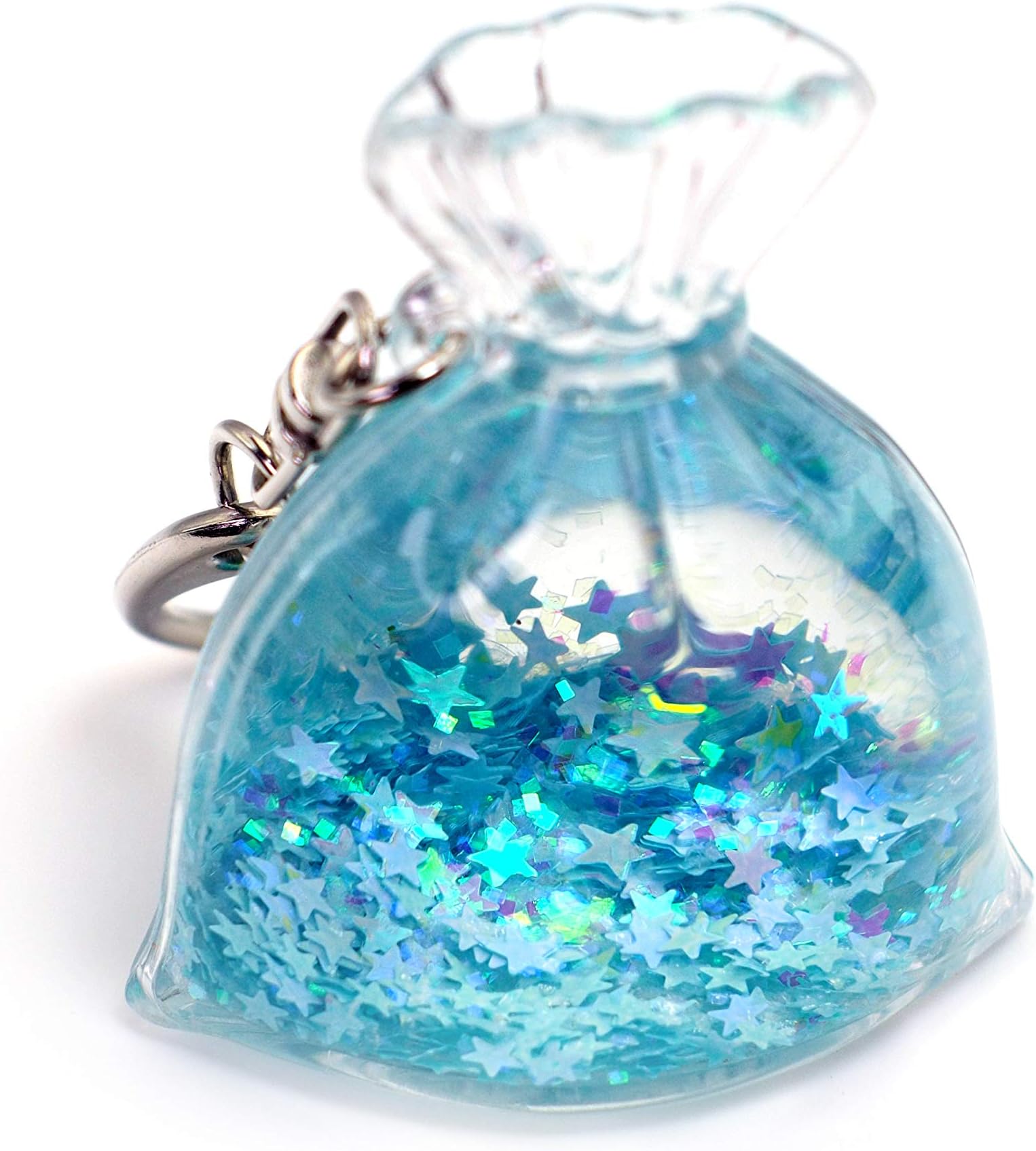 Liquid Keychain Fashionable Glitter Powder Moving Floating Keychain (Light Blue Stars1)