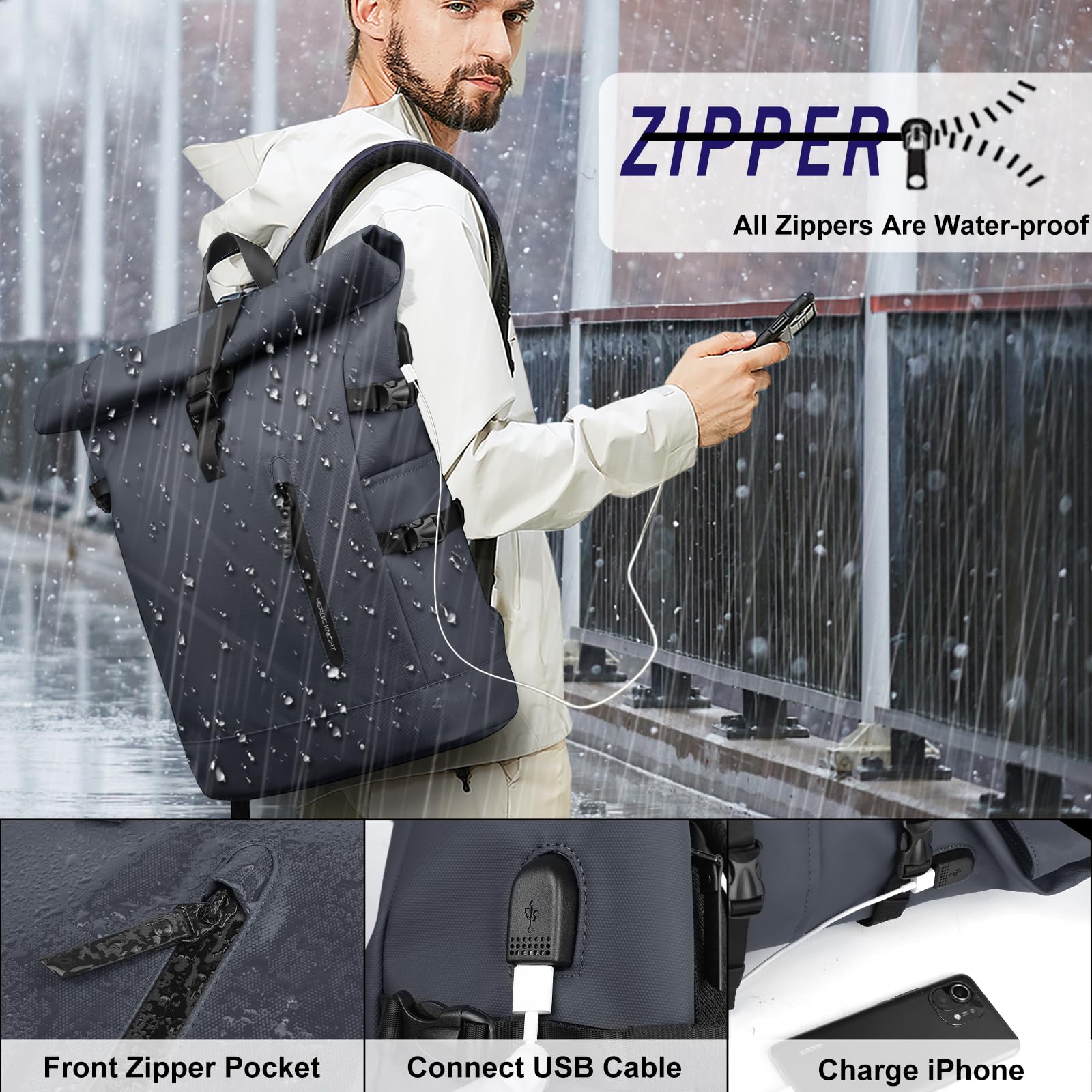 Sac à dos avec dessus enroulable pour ordinateur portable de 39,6 cm pour homme et femme