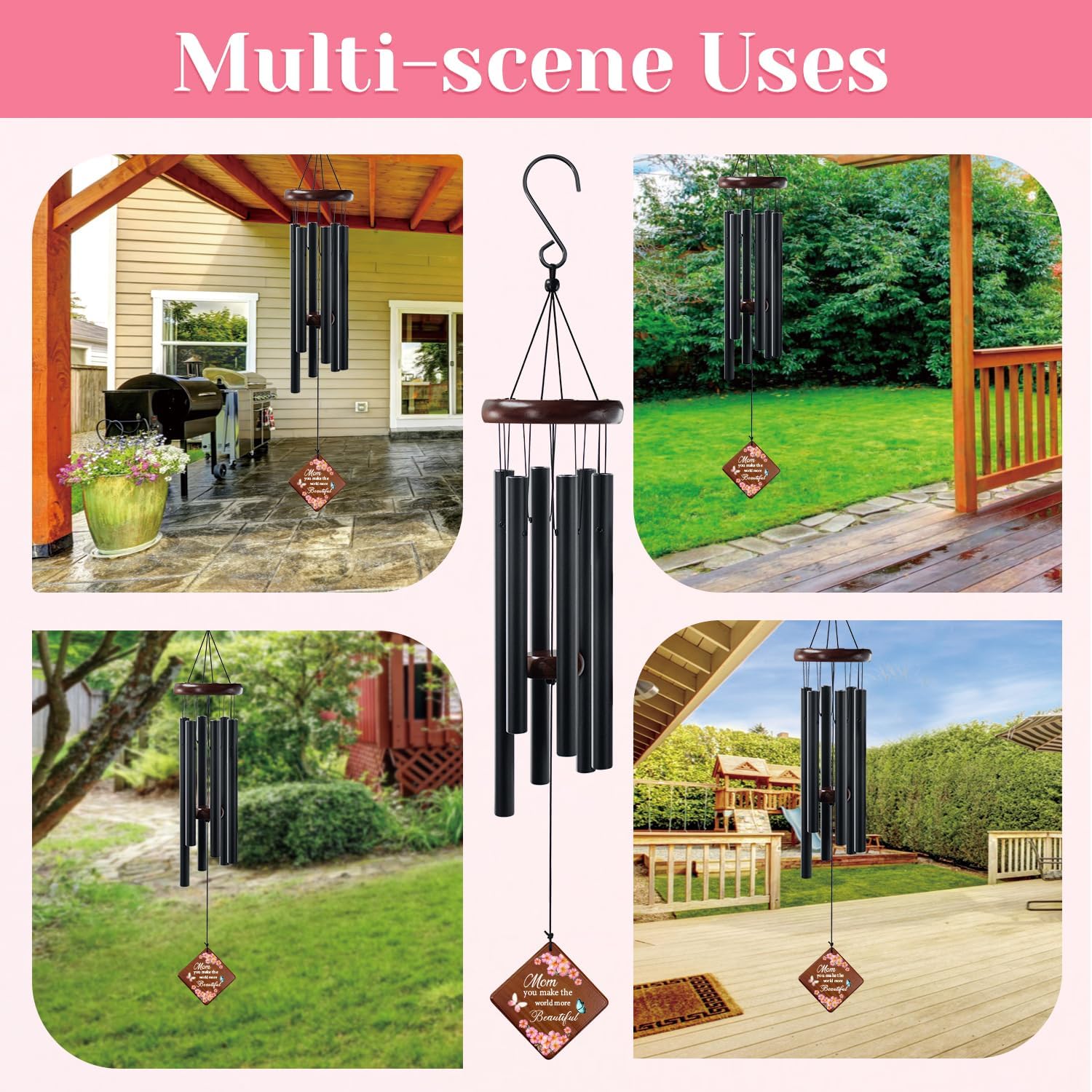 Memorial Wind Chimes for Loss of Mother -36" Sympathy Gifts for Loss of Mom& Loved Ones - Bereavement, Condolence & Remembrance Windchimes in Memory of Mom (Black) - Image 7