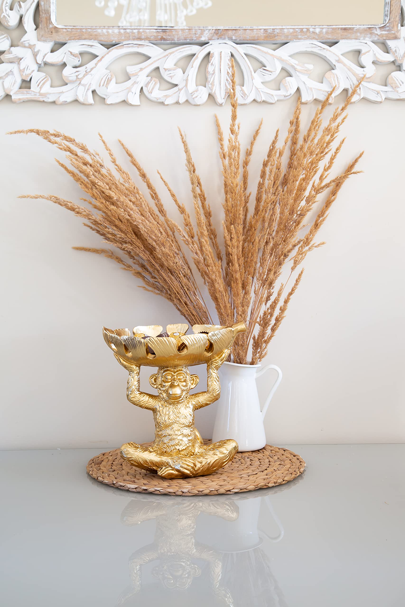 Adorable “Monkey� Candy Tray Made of Resin – Monkey Sculpture w/ Split Leaf Dish for Snacks, Nuts, Candies & More – Decorative Holder w/ Golden Finish for Keys or Jewelry – Ornament for Modern Decor