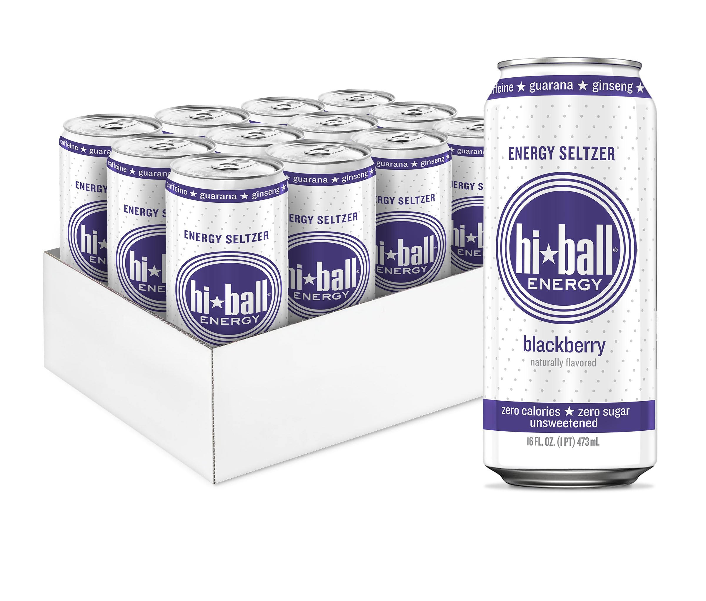 Hiball Energy Clean Seltzer Water, Caffeinated Sparkling Water Made with Vitamin B12 and Vitamin B6, Sugar Free 16 Fl Oz (Pack of 8), Blackberry