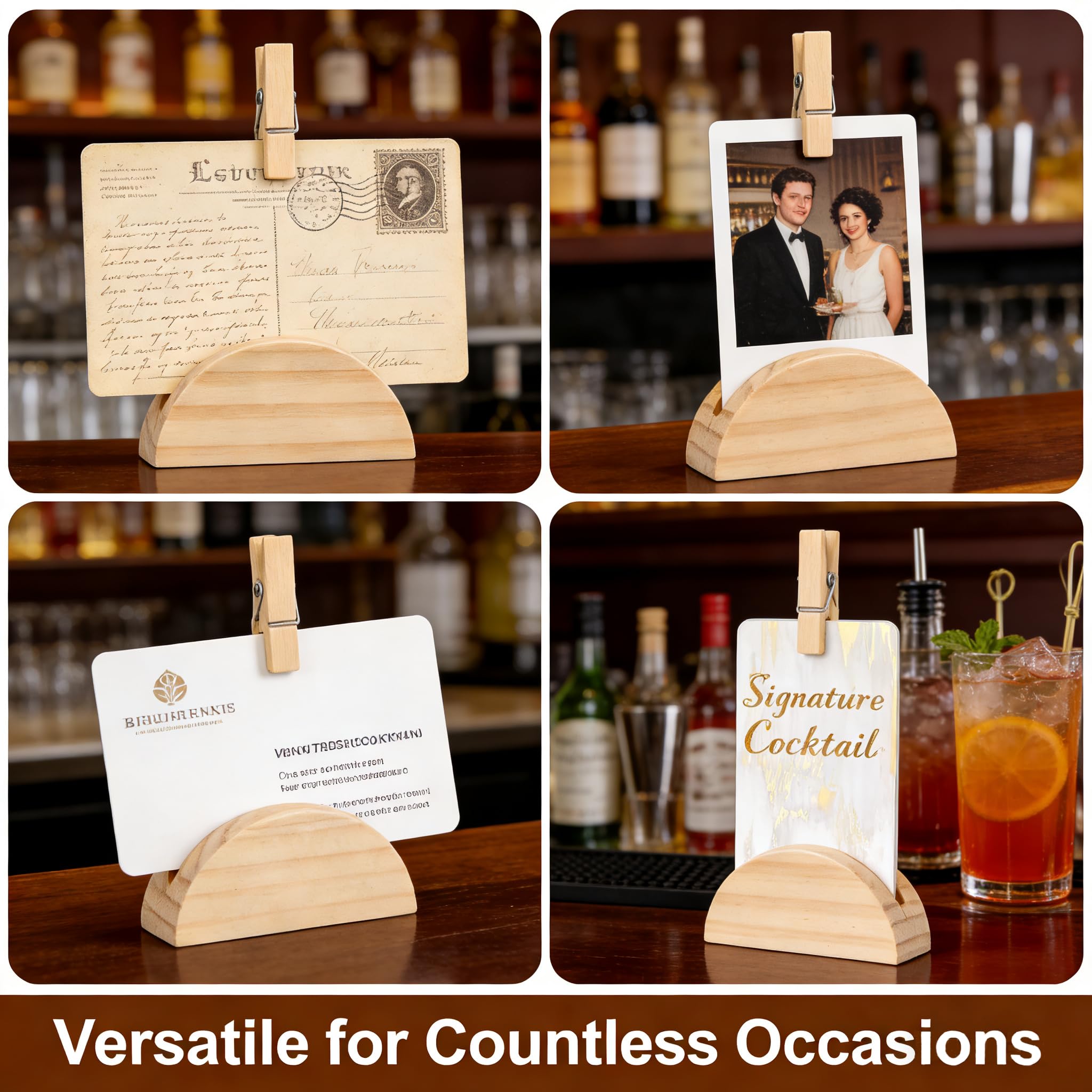 Karida Tischnummernständer aus Holz, rustikal, halbrund, mit 100 weißen Kraftkarten und 100 Klebepunkten, natürliches Kiefernholz, Namenskartenhalter für Hochzeit, Party, Bankett, Restaurant und