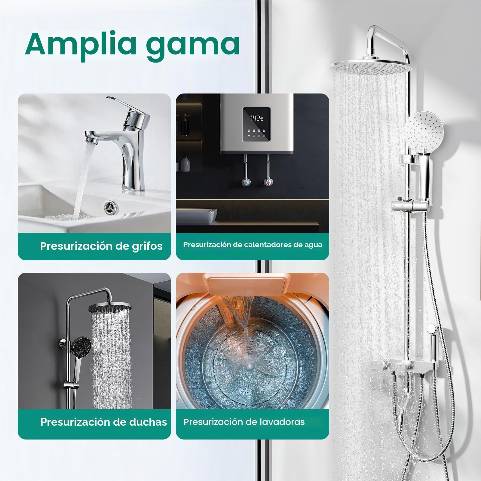 Bomba de presión de agua, soplador de casa 90 W, refuerzo automático 220 V, cuerpo de latón, presurización instantánea, ducha, calentador de agua, piscina, silenciador IP46, detección de flujo, 20 l