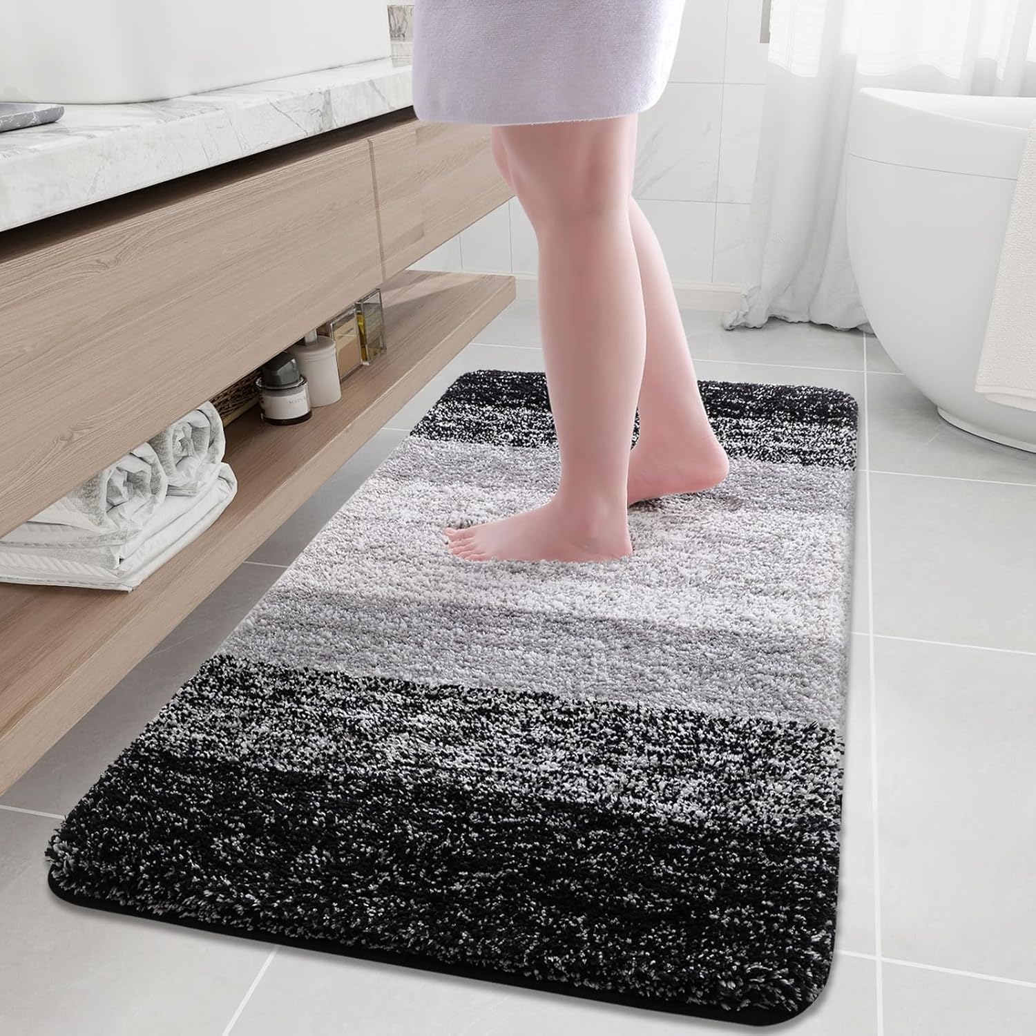 Arotive Microfiber Bathroom Rugs, Shaggy Soft and Absorbent Bath Rug, Non-Slip, Thick Plush Machine Washable Dry Bath Mats for Bathroom, Tub and Shower, 54x24, Black, Rectangular